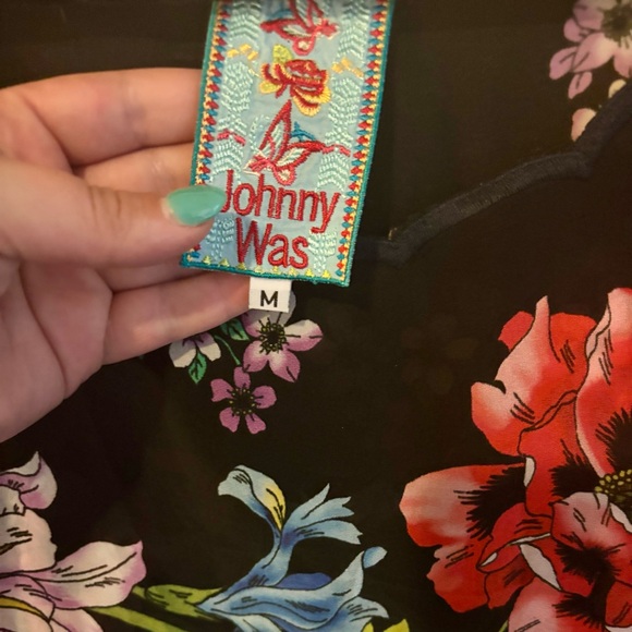 Johnny Was Flower Garden Georgette Dress Black Floral Shift Size M - Picture 6 of 9